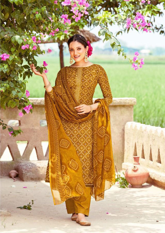 Sujyoti Unstitched Slub Cotton Printed Suit With Embroidery