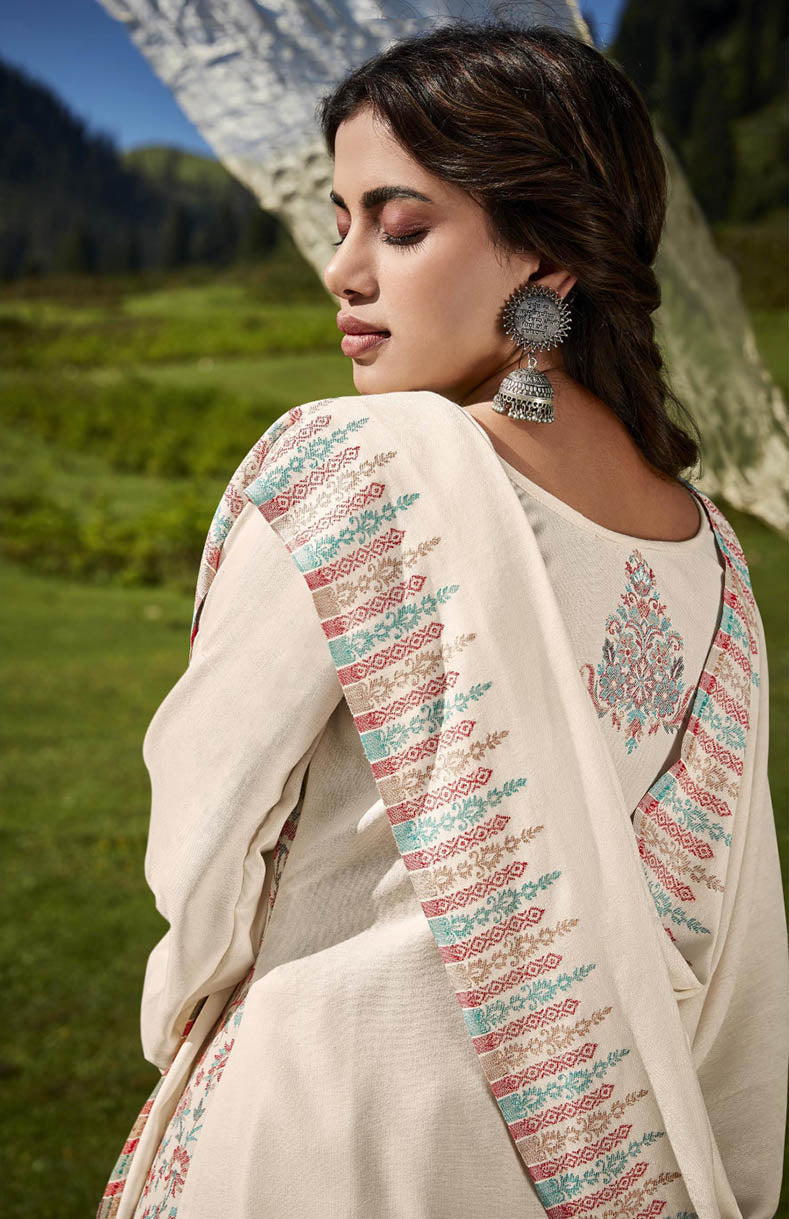 Belliza Wool Pashmina Off-White Winter Unstitched Suits - Stilento