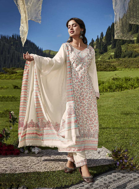 Belliza Wool Pashmina Off-White Winter Unstitched Suits
