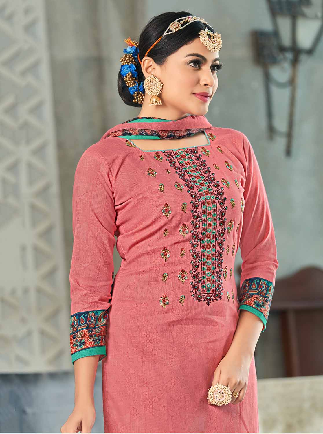 Unstitched Pure Cotton Women Suit Material with Embroidery