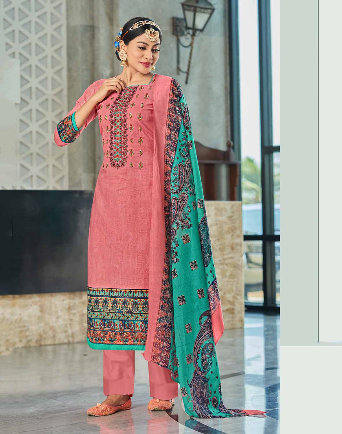 Unstitched Pure Cotton Women Suit Material with Embroidery