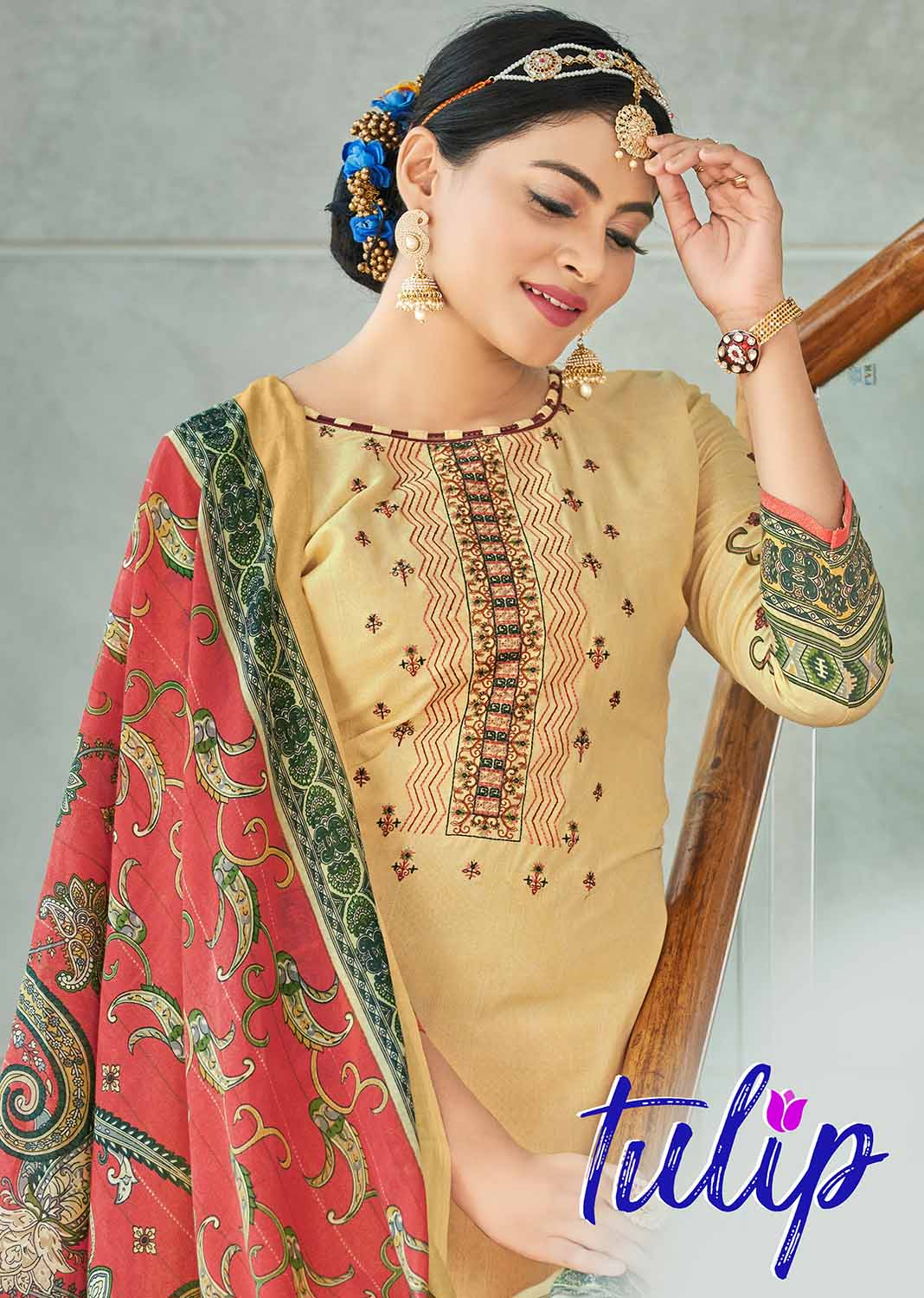 Unstitched Pure Cotton Women Yellow Suit Material with Embroidery