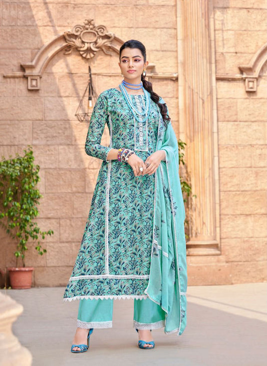 Unstitched Pure Lawn Cotton Suit Printed with Fancy Lace Work