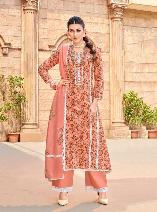 Unstitched Pure Lawn Cotton Suit Printed with Fancy Lace Work