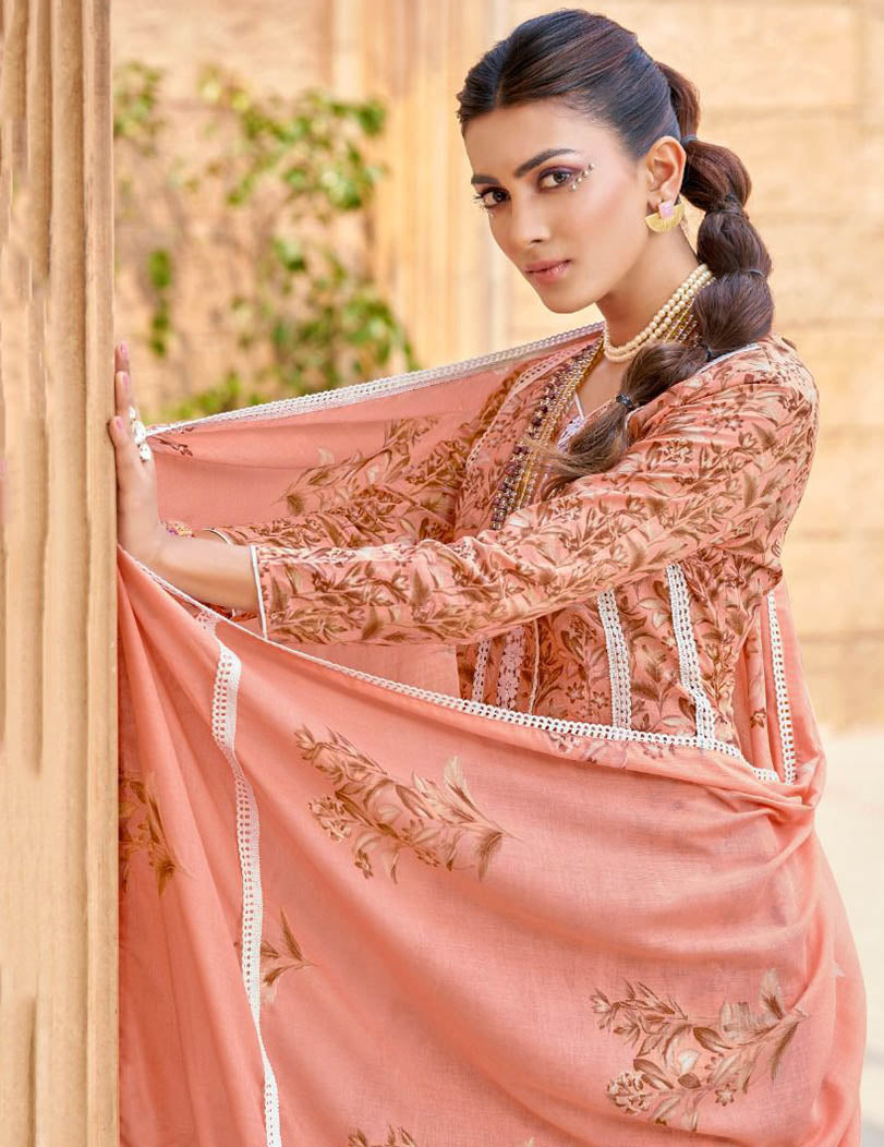 Unstitched Pure Lawn Cotton Suit Printed with Fancy Lace Work