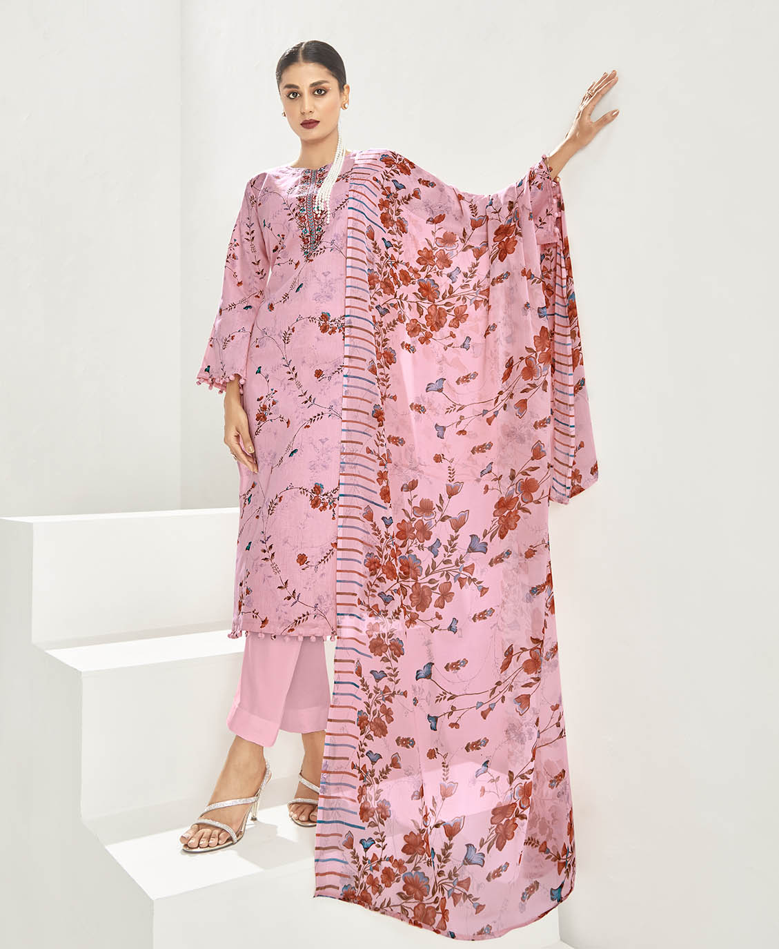Cotton Unstitched Women Suit Dress Material Pink