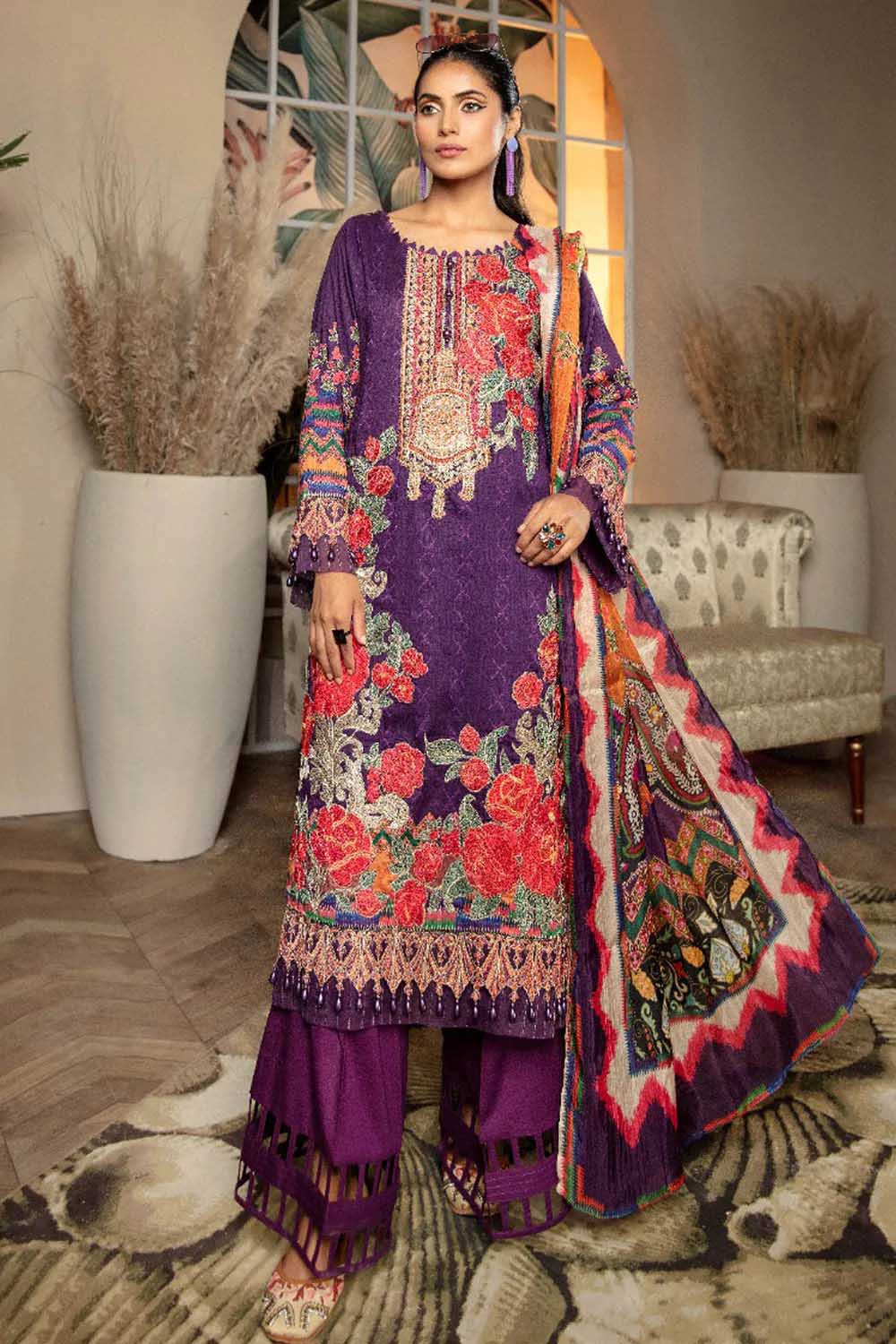 Adan's Libas Ibtida Embroidered Purple Lawn Pakistani Suit - Stilento