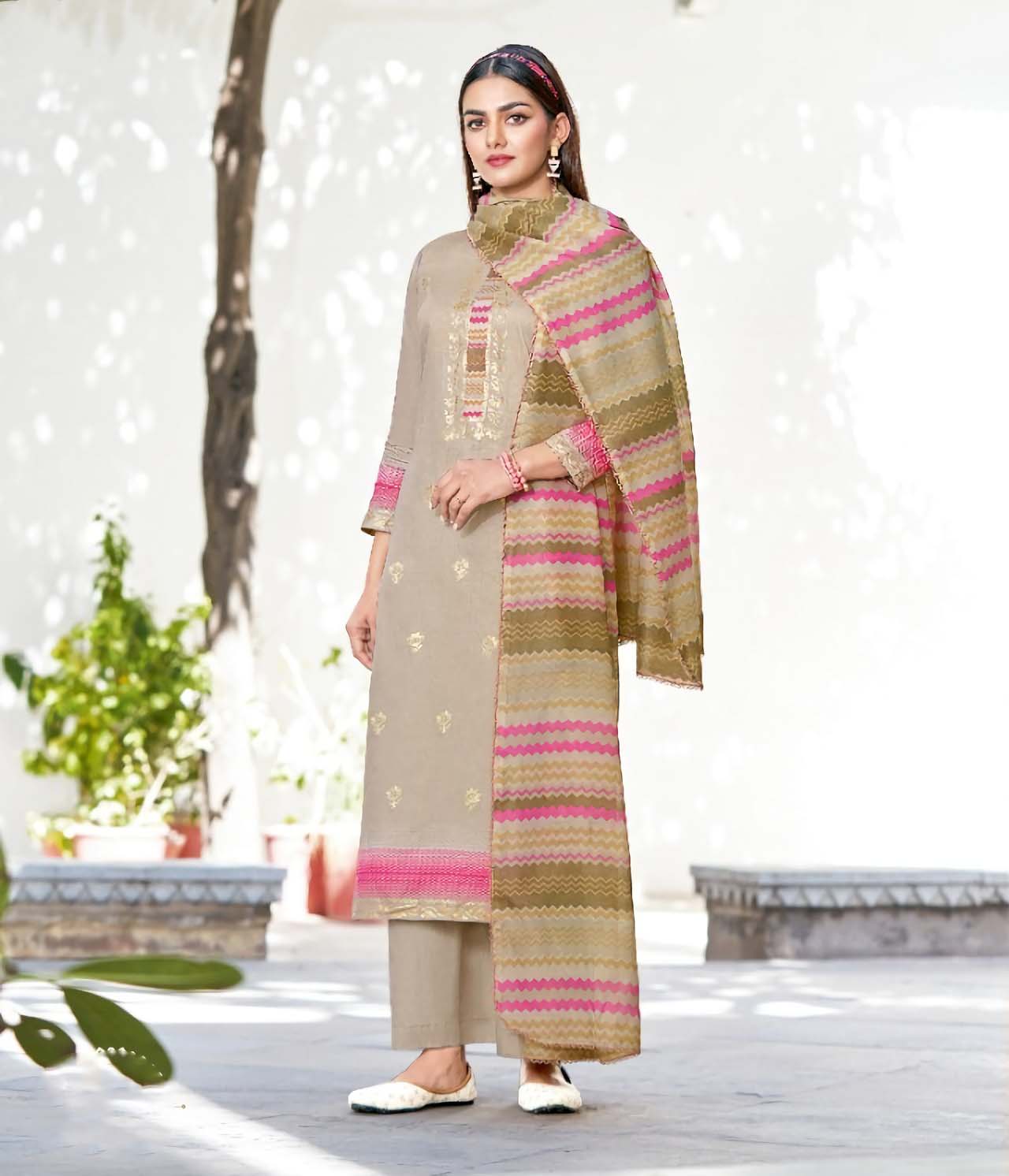 Alok Brown Unstitched Cotton Salwar Suits Dress Material - Stilento