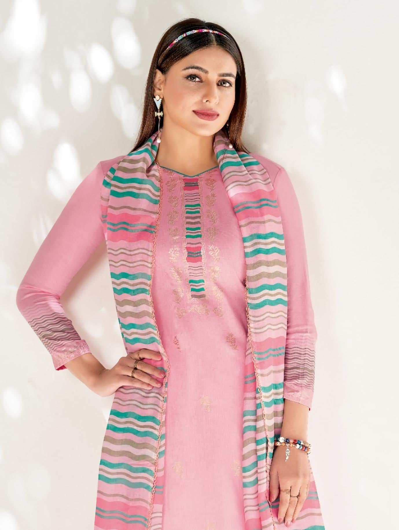 Alok Karachi Pink Unstitched Cotton Salwar Suits Dress Material - Stilento