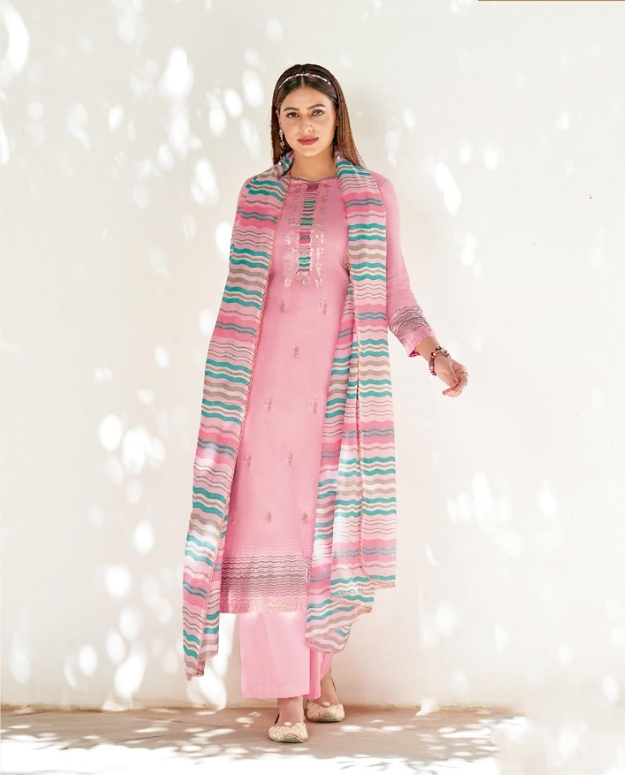 Alok Karachi Pink Unstitched Cotton Salwar Suits Dress Material - Stilento