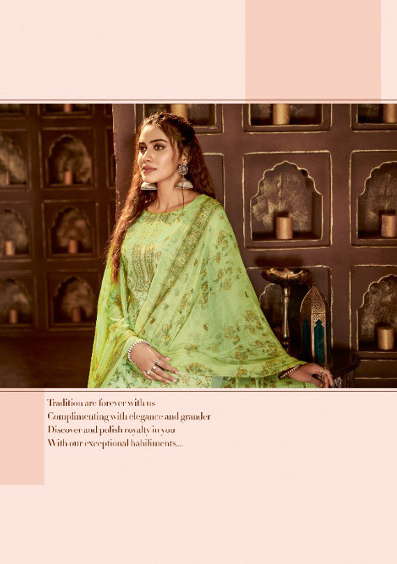 Alok Karachi Unstitched Cotton Green Salwar Suit Dress Material with Chiffon Dupatta - Stilento
