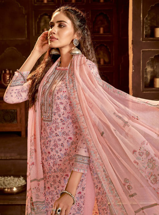 Alok Karachi Unstitched Cotton Salwar Suit Dress Material with Chiffon Dupatta - Stilento