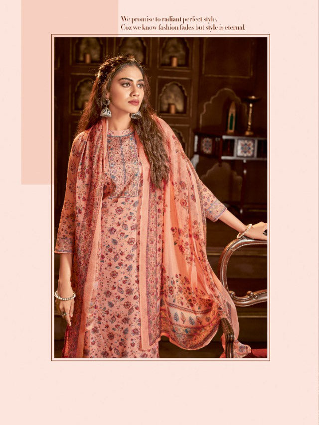 Alok Karachi Unstitched Cotton Salwar Suit Dress Material with Chiffon Dupatta - Stilento