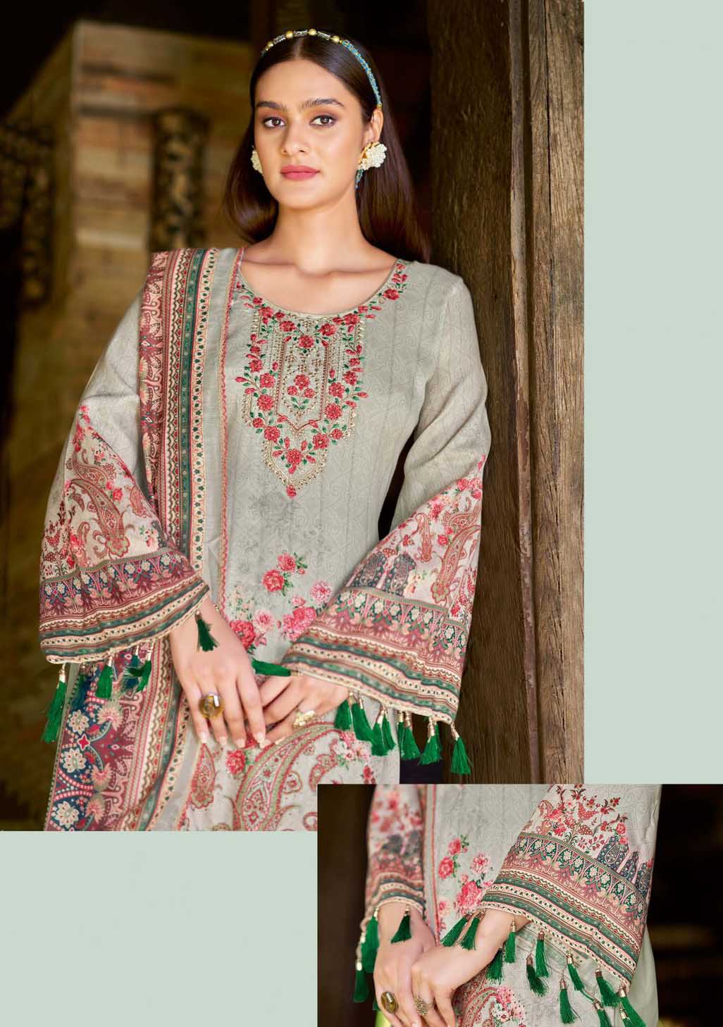 Alok Unstitched Grey Pakistani Print Salwar Suit Material - Stilento