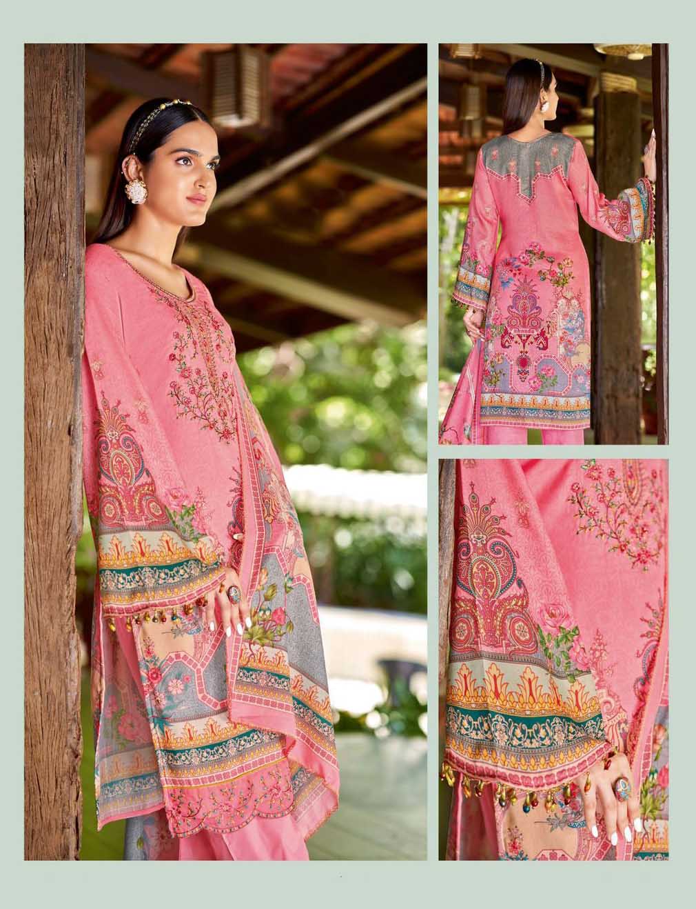 Alok Unstitched Pink Pakistani Print Salwar Suit Material - Stilento
