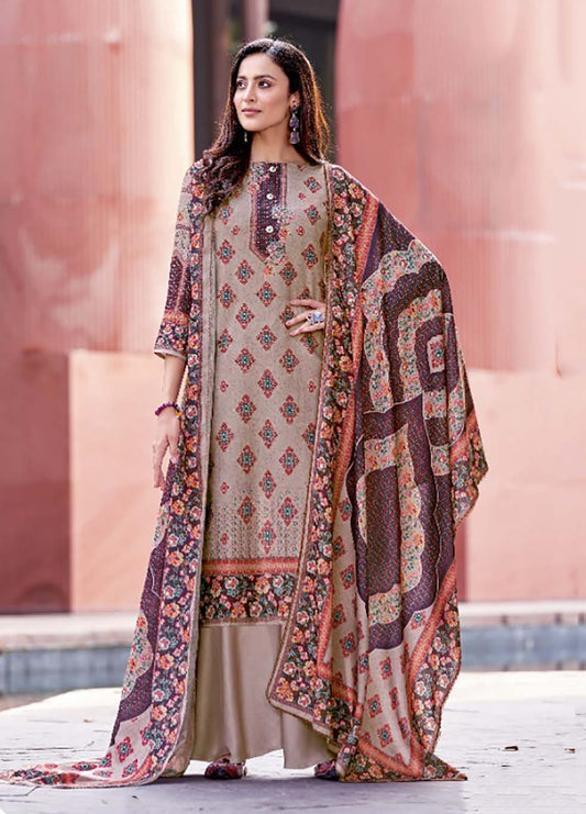 Alok Woolen Pashmina Winter Unstitched Suit With Chiffon Dupatta - Stilento