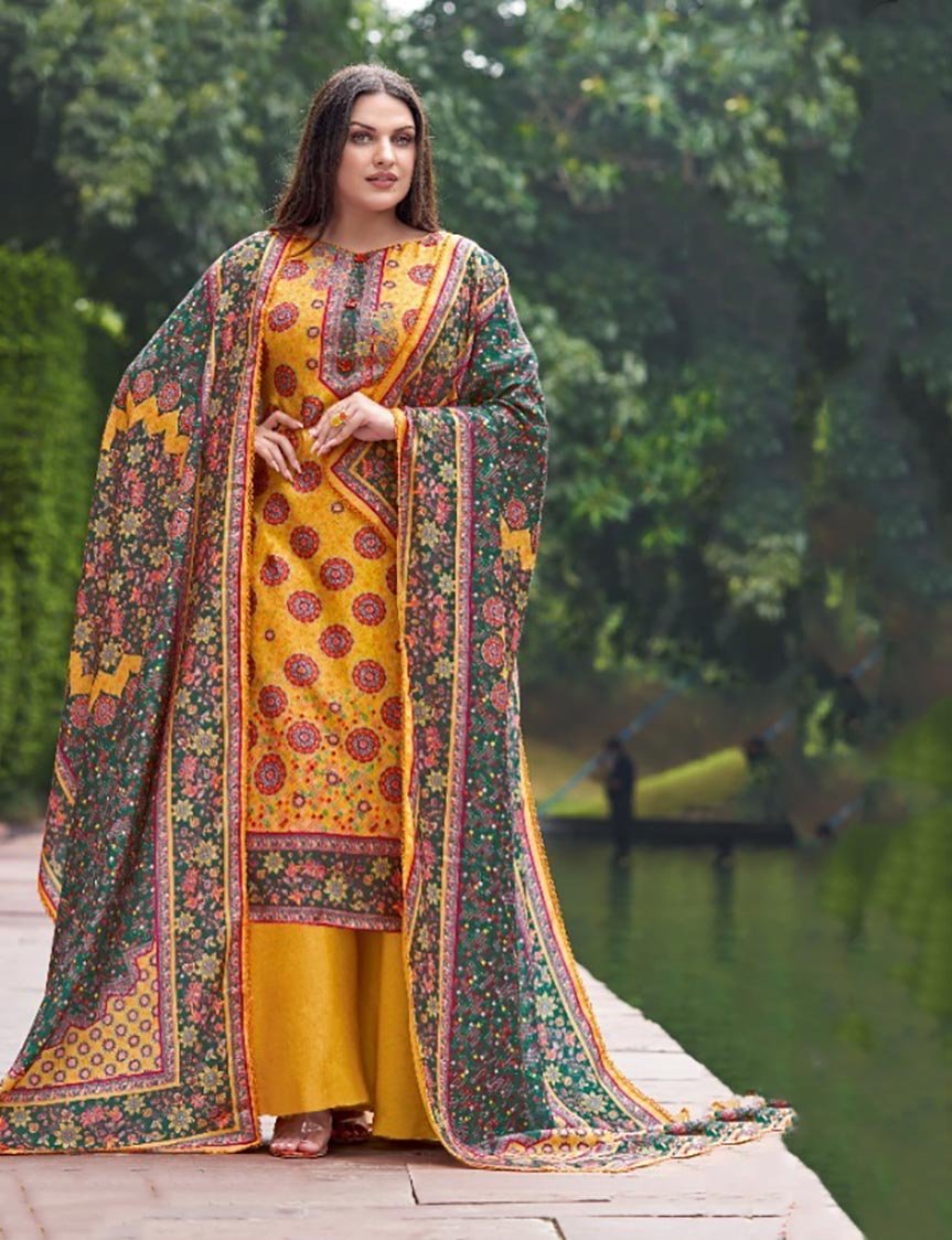 Alok Woolen Pashmina Yellow Winter Unstitched Suit With Dupatta - Stilento