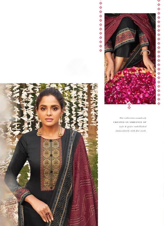 Bandhani Black Digital Printed Designer Dress Material with Neck Embroidery - Stilento