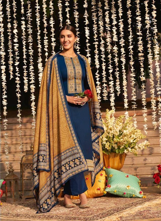 Bandhani Blue Printed Designer Women Salwar Suit with Neck Embroidery - Stilento