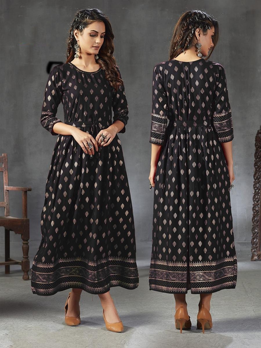 Beautiful Rayon Women's Black Anarkali kurta