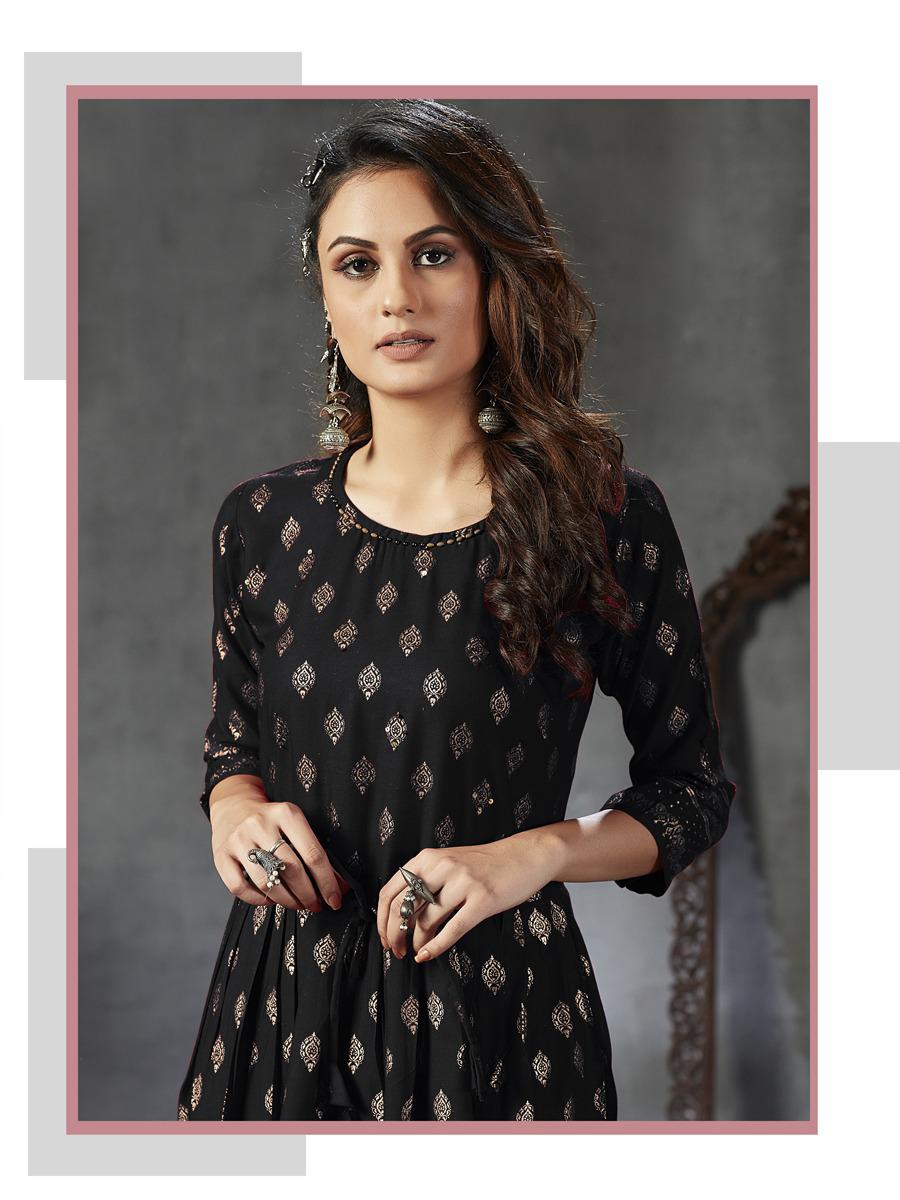 Beautiful Rayon Women's Black Anarkali kurta