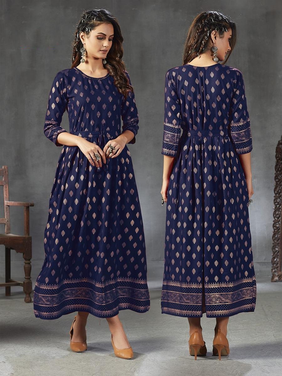 Beautiful Rayon Women's Blue Anarkali kurta