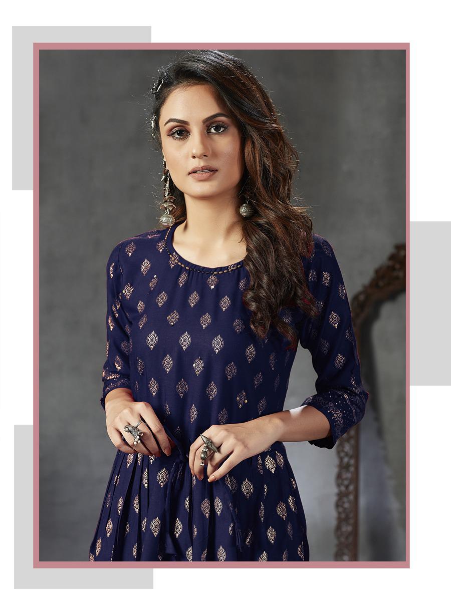Beautiful Rayon Women's Blue Anarkali kurta