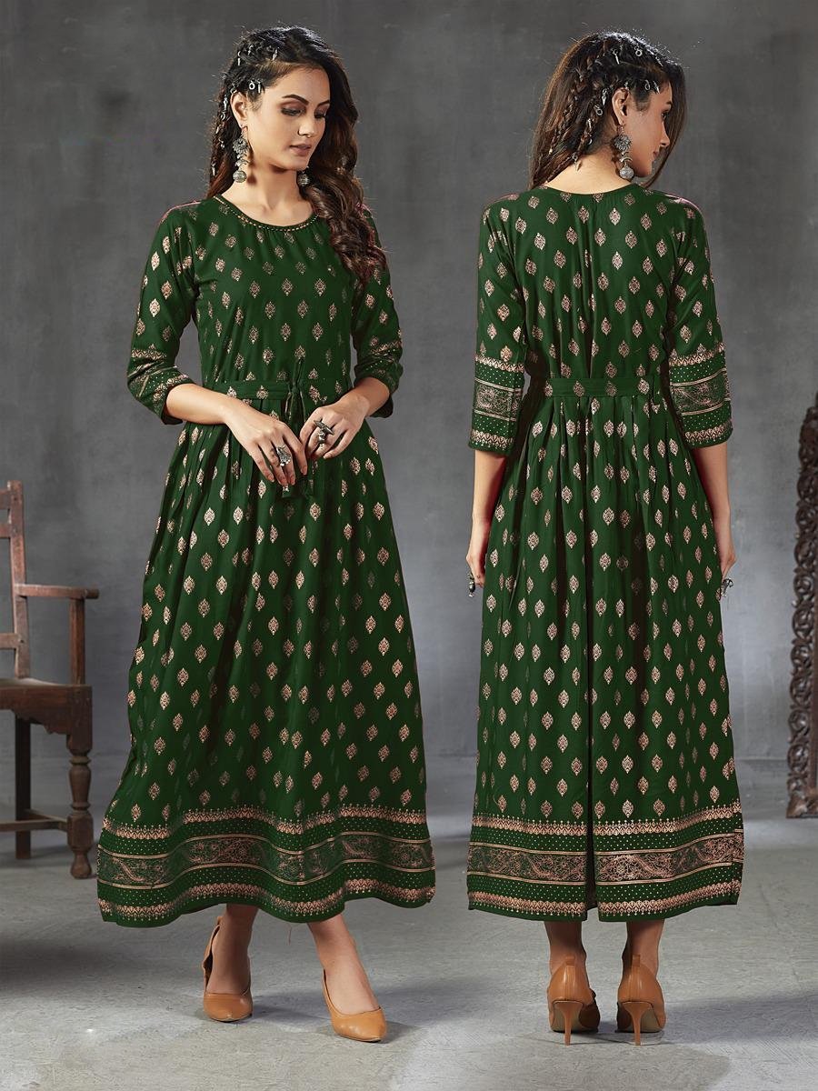 Beautiful Rayon Women's Green Anarkali kurta