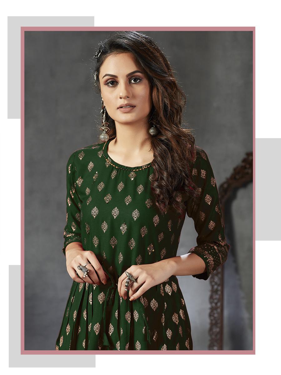 Beautiful Rayon Women's Green Anarkali kurta