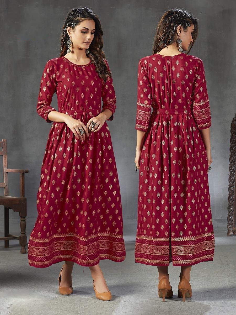Beautiful Rayon Women's Maroon Anarkali kurta