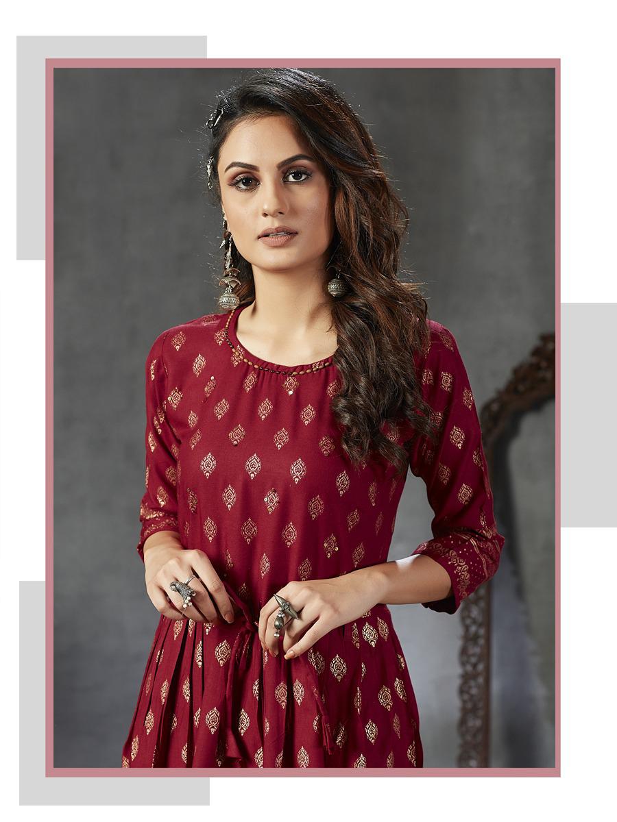 Beautiful Rayon Women's Maroon Anarkali kurta
