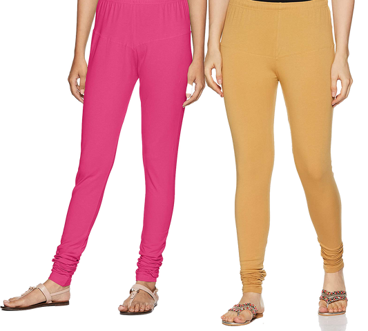 Beige and Pink churidar Leggings for Woman (Pack of 2) - Stilento