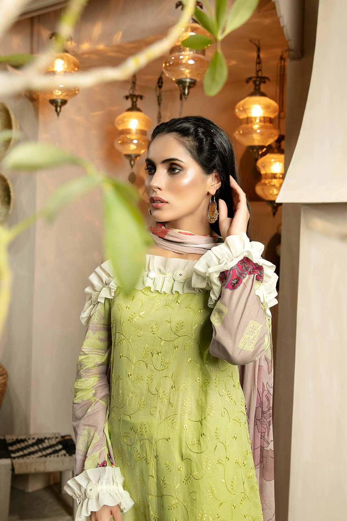 Bin Rashid Lawn Chikankari Pakistani Green Suit Collection