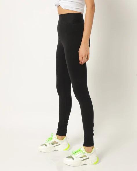 Black Ankle length cotton stretchable leggings for women - Stilento