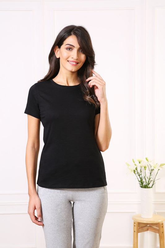 Black Classic Cotton Every day Wear t-shirt tops for Women - Stilento