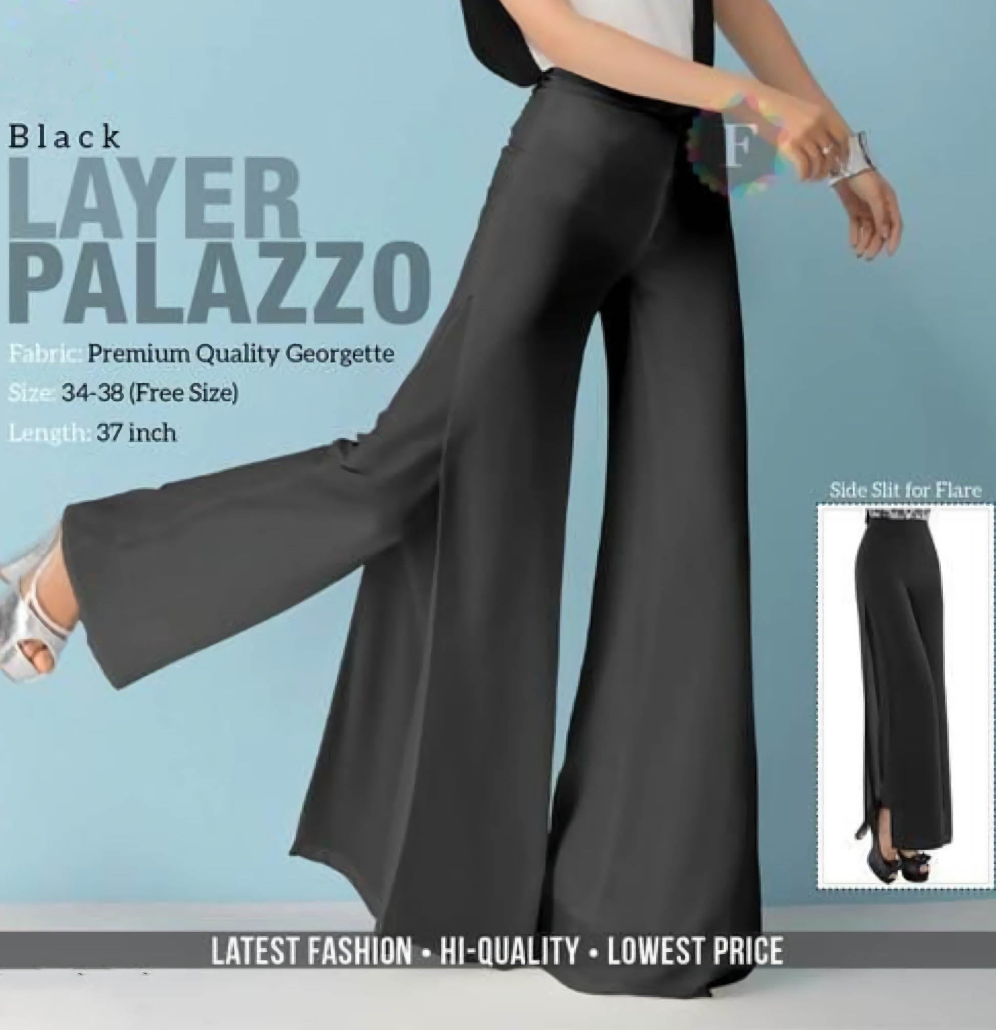 Black Layered Georgette Palazzo Pants for Women - Stilento