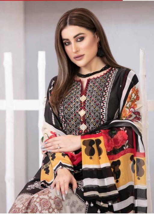 Black Pakistani Jam Satin Cotton Dress Material For Women - Stilento