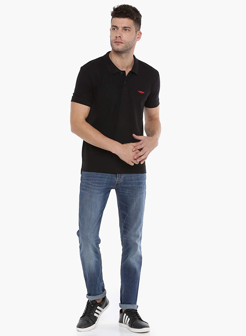 Black Slim Fit Polo Neck T-Shirt with collar for Men - Stilento