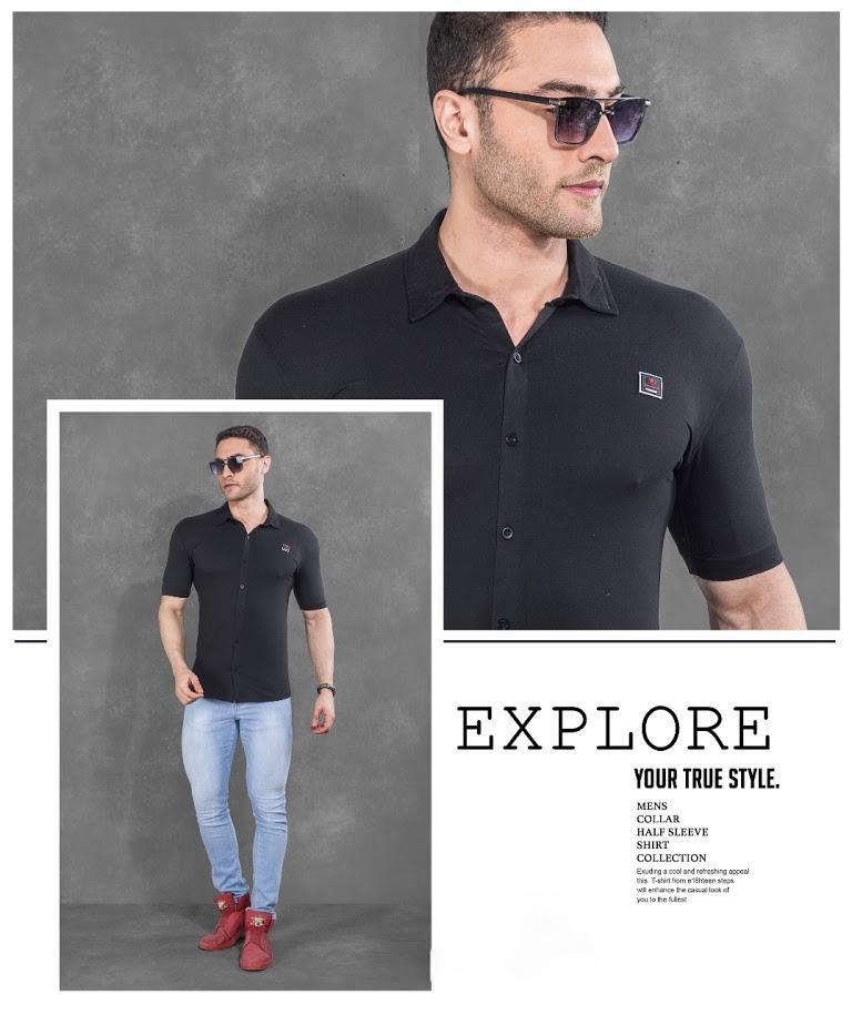 Black Solid Slim fit Cotton polo collar shirt for men - Stilento