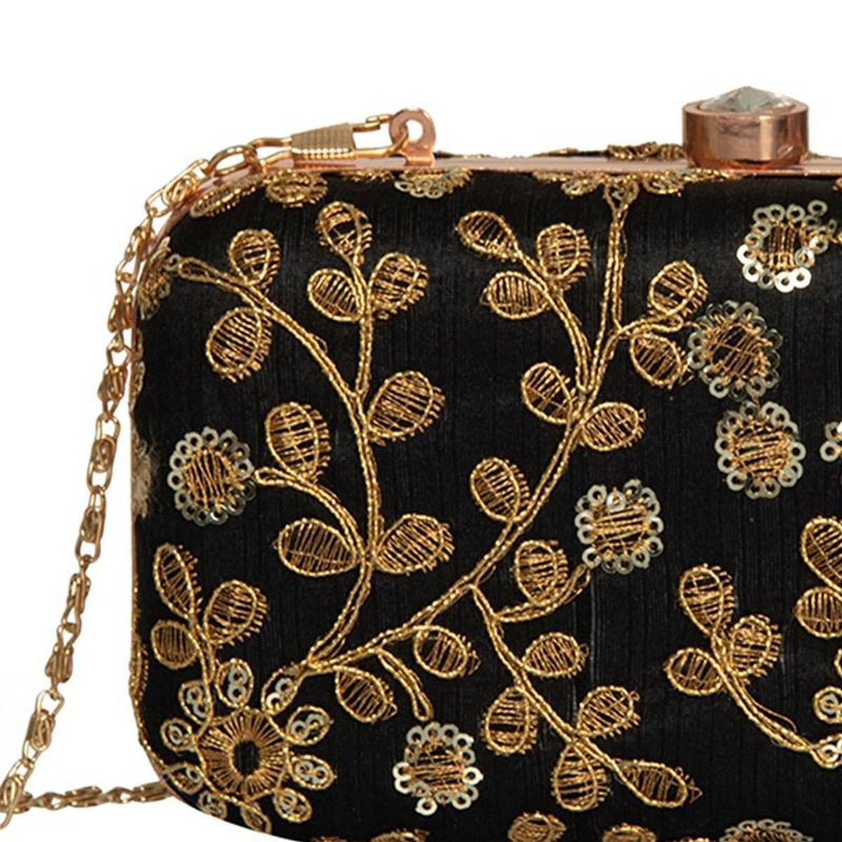 Black with Golden Embroidery Party wear Designer Women Clutch