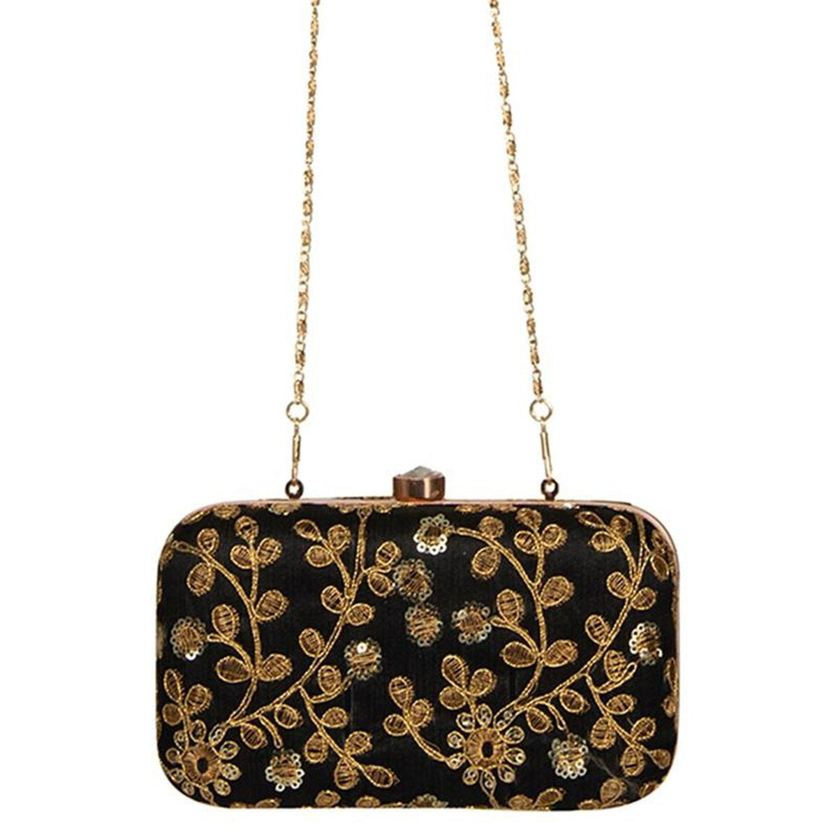 Black with Golden Embroidery Party wear Designer Women Clutch