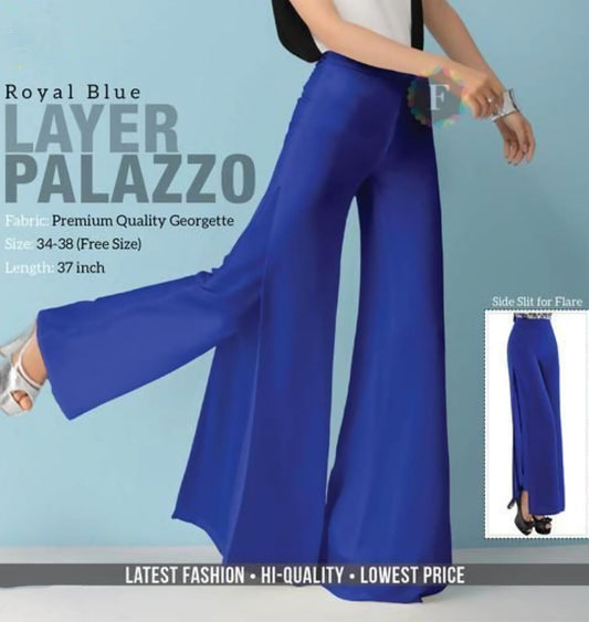 Blue Layered Georgette Palazzo Pants for Women - Stilento