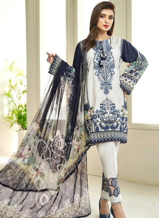 Blue Pakistani Lawn Cotton Unstitched Salwar Kameez Suit