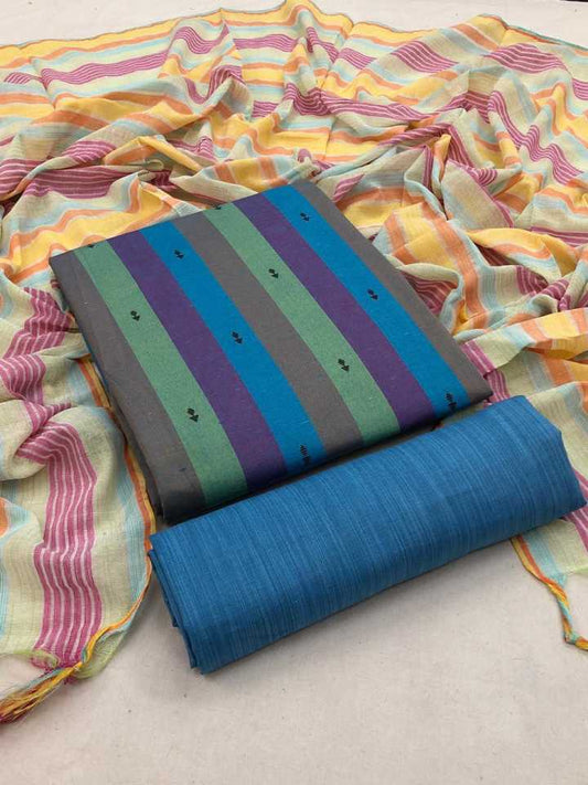 Blue Pure Handloom Cotton Unstitched Dress Material