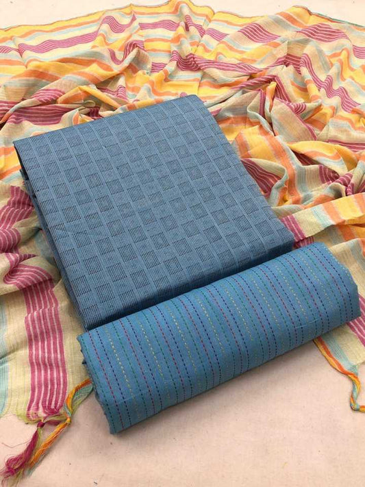 Blue Pure Handloom Cotton Unstitched Dress Material