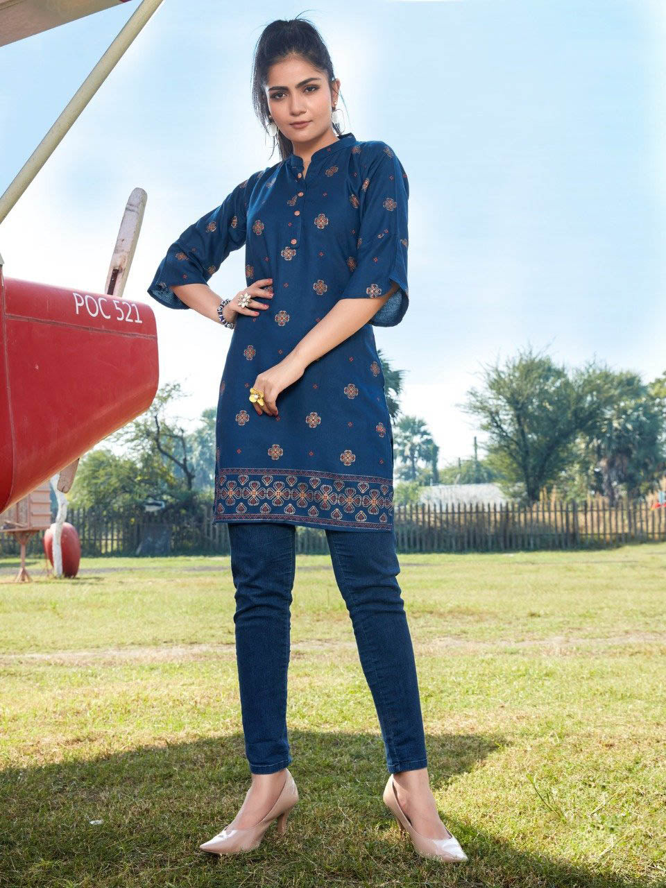 Blue Rayon Short Kurti for Women