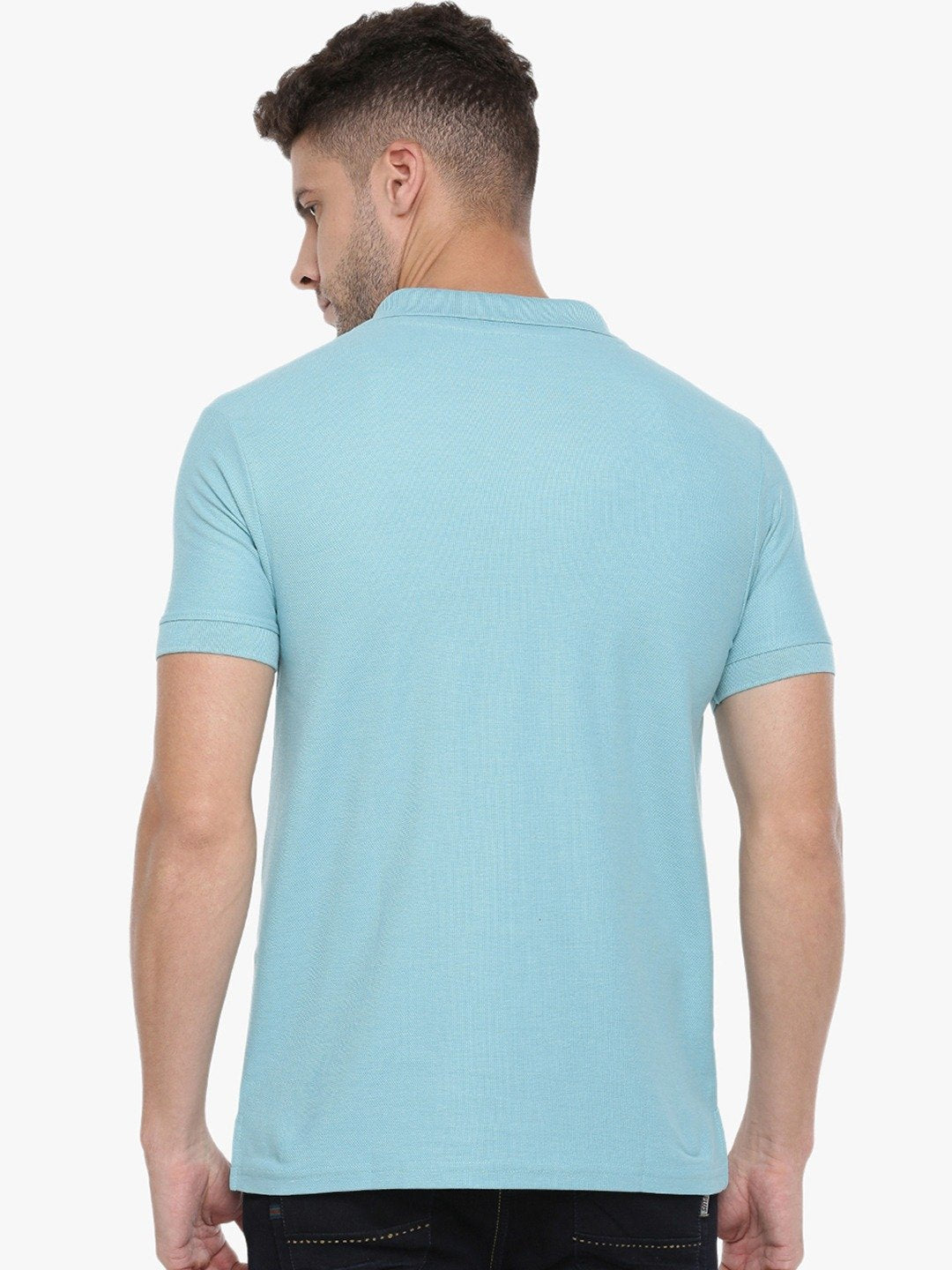 Blue Slim Fit Polo Neck T-Shirt with collar for Men - Stilento