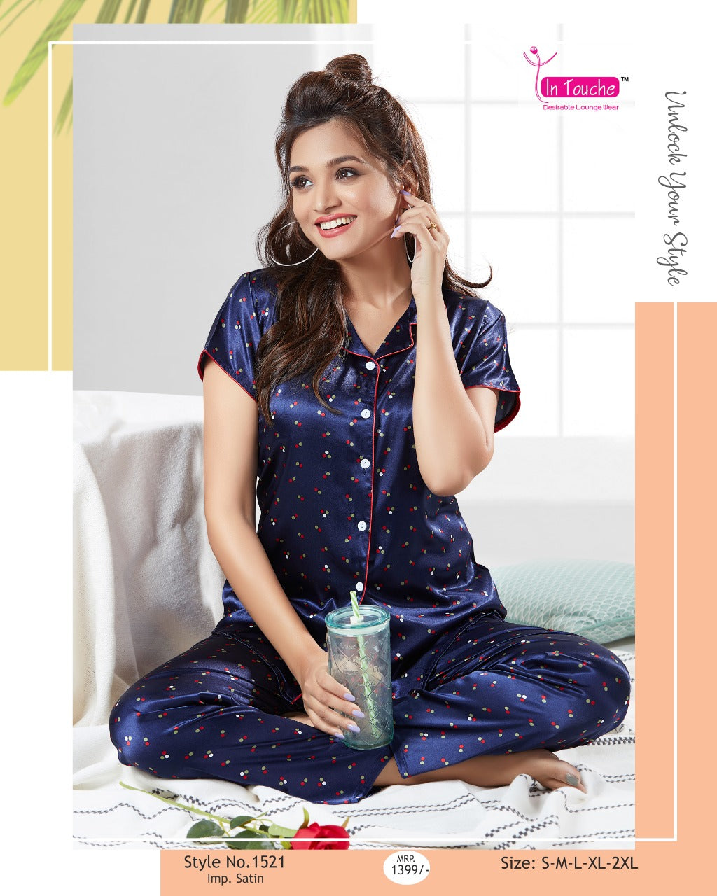 Blue Soft Satin Pyjama sets Nightwear for Women