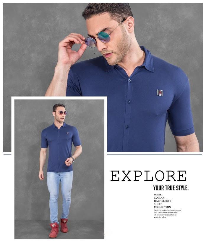 Blue Solid Slim fit Cotton polo collar shirt for men - Stilento