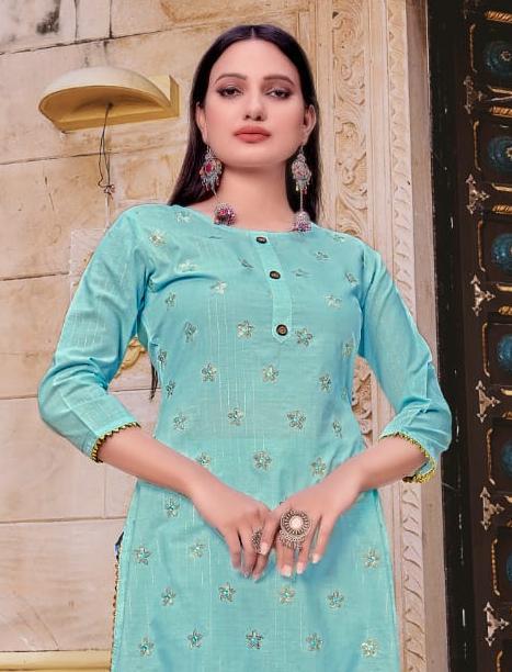 Blue Straight Kurta with pants Set for Women